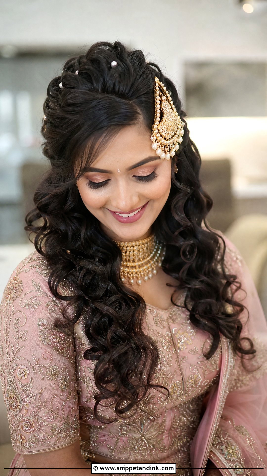 Curly Half Updo With Jhoomar - Snippet and Ink - 20 Barat Bridal Hairstyle Ideas