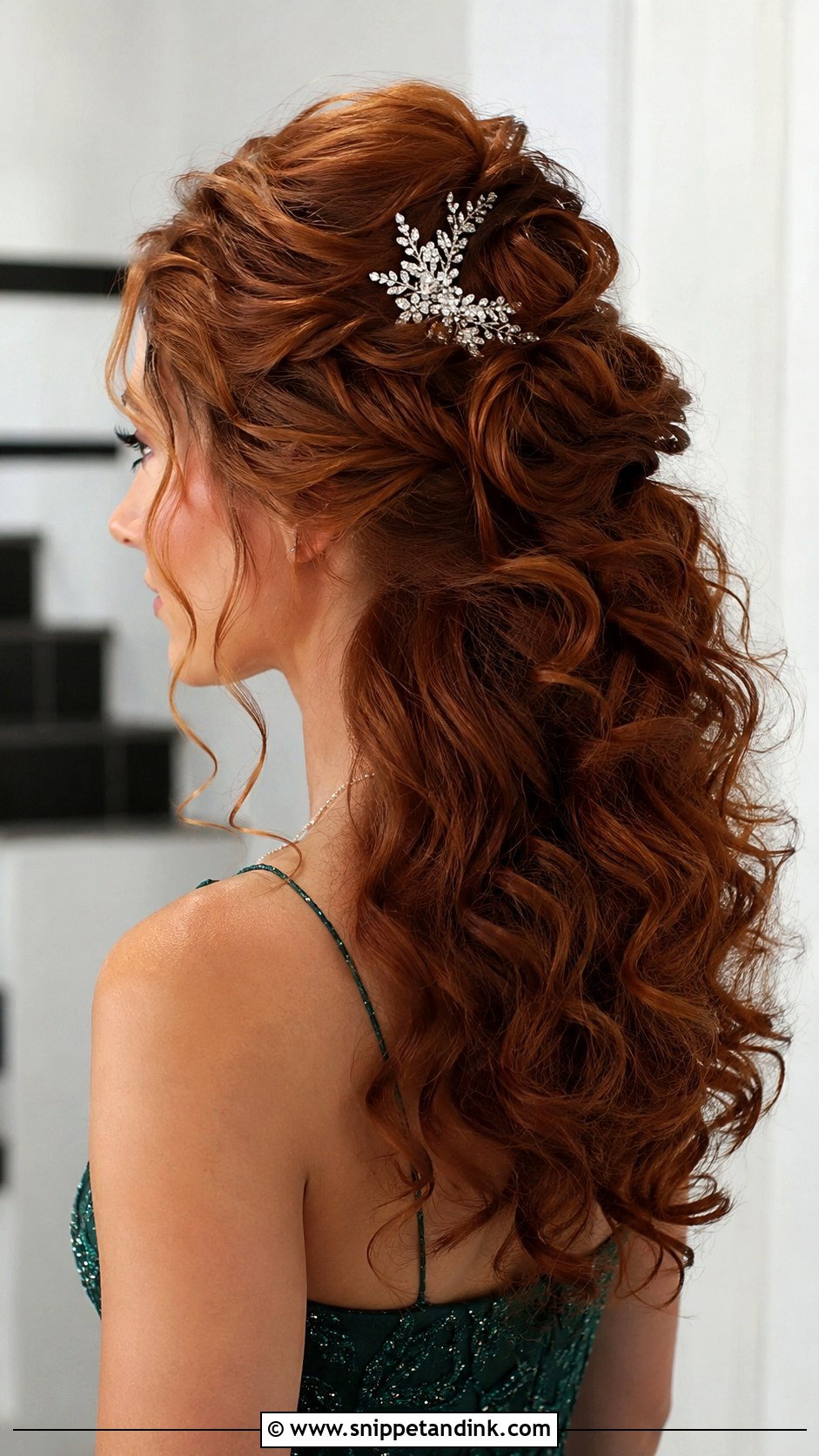 Curly Half Updo With Volume - Snippet and Ink - 20 Engagment Hair Hairstyles