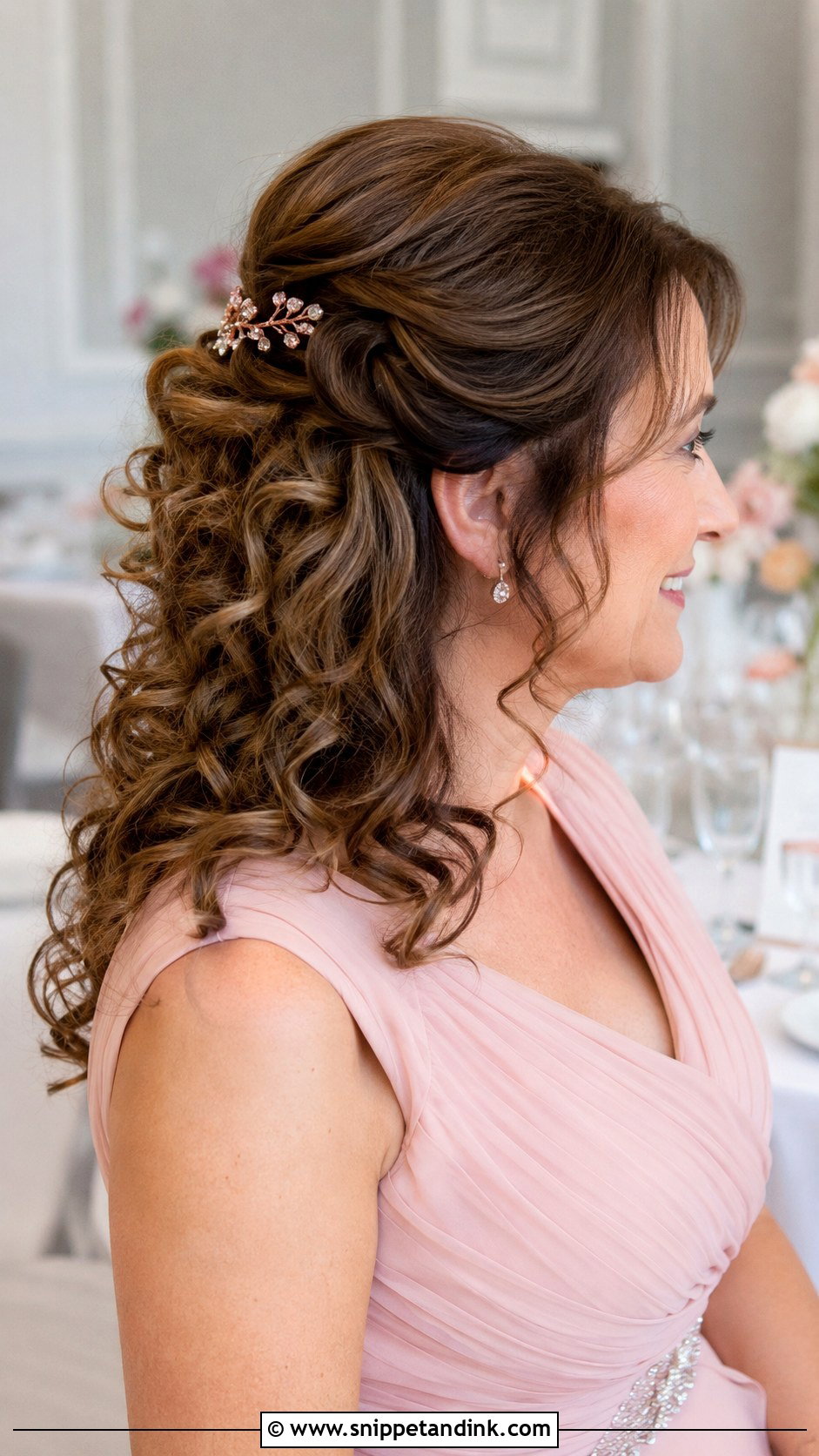 Curly Half Updo for Medium Hair - Snippet and Ink - 20 Mother of the Bride Hairstyle Ideas