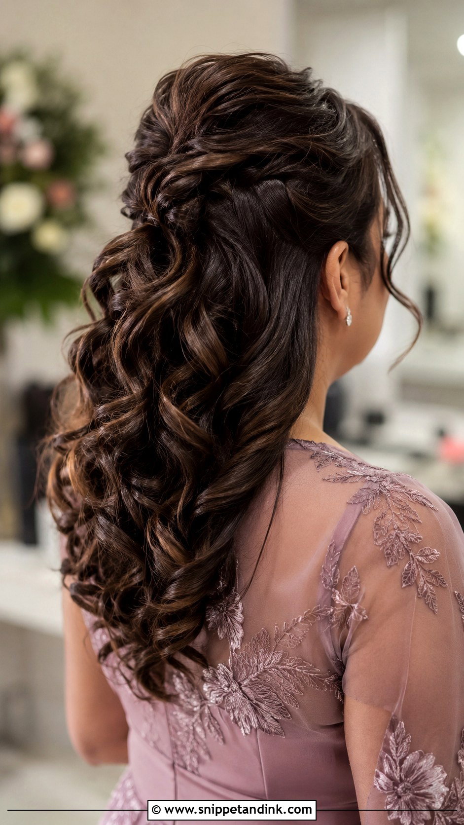 Curly Half Updo for Mother of the Bride - Snippet and Ink - 30 Mother of Bride Hairstyles