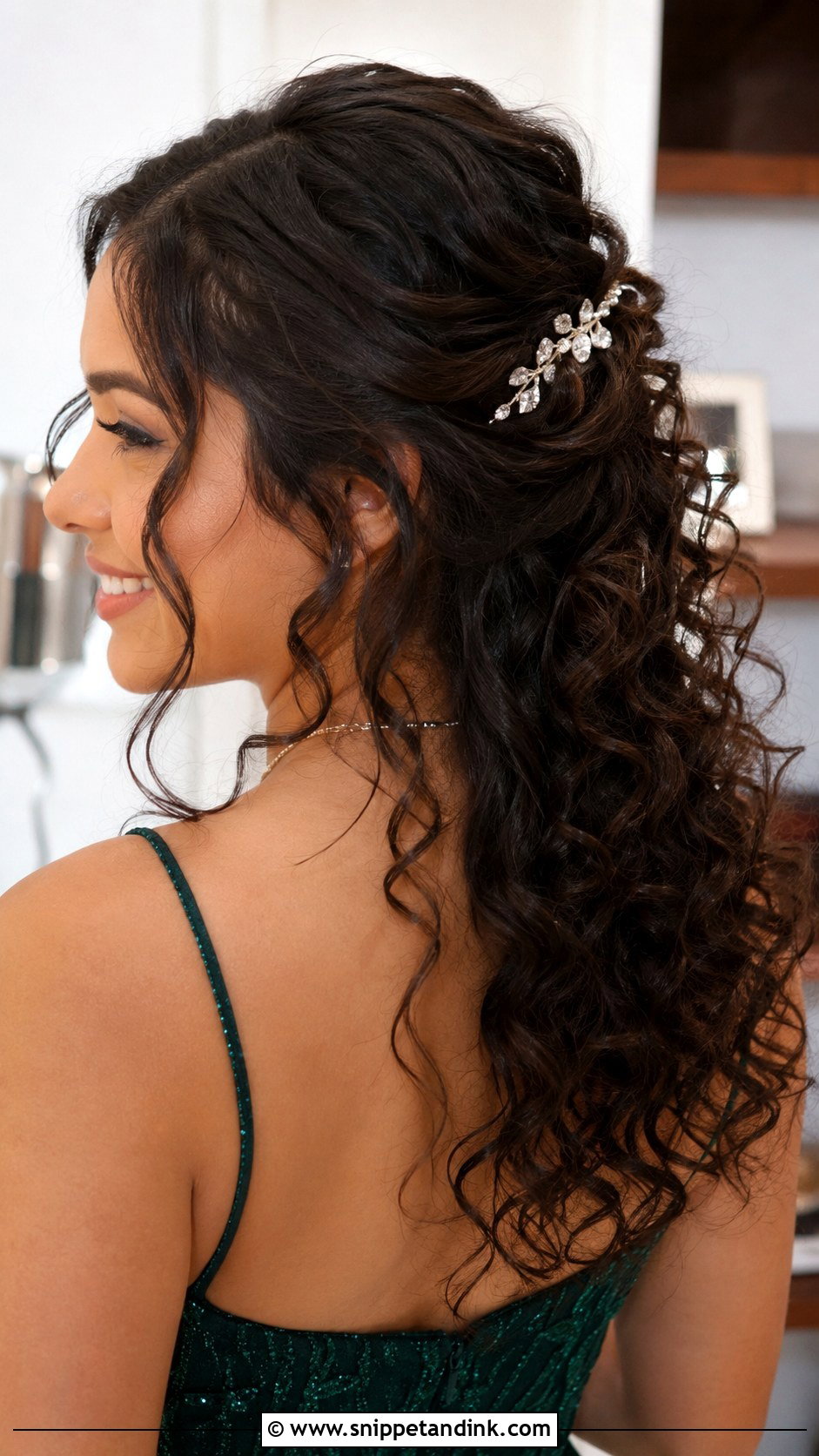 Curly Half Updo for Wedding Guest - Snippet and Ink - 35 Hairstyles for Wedding Guest