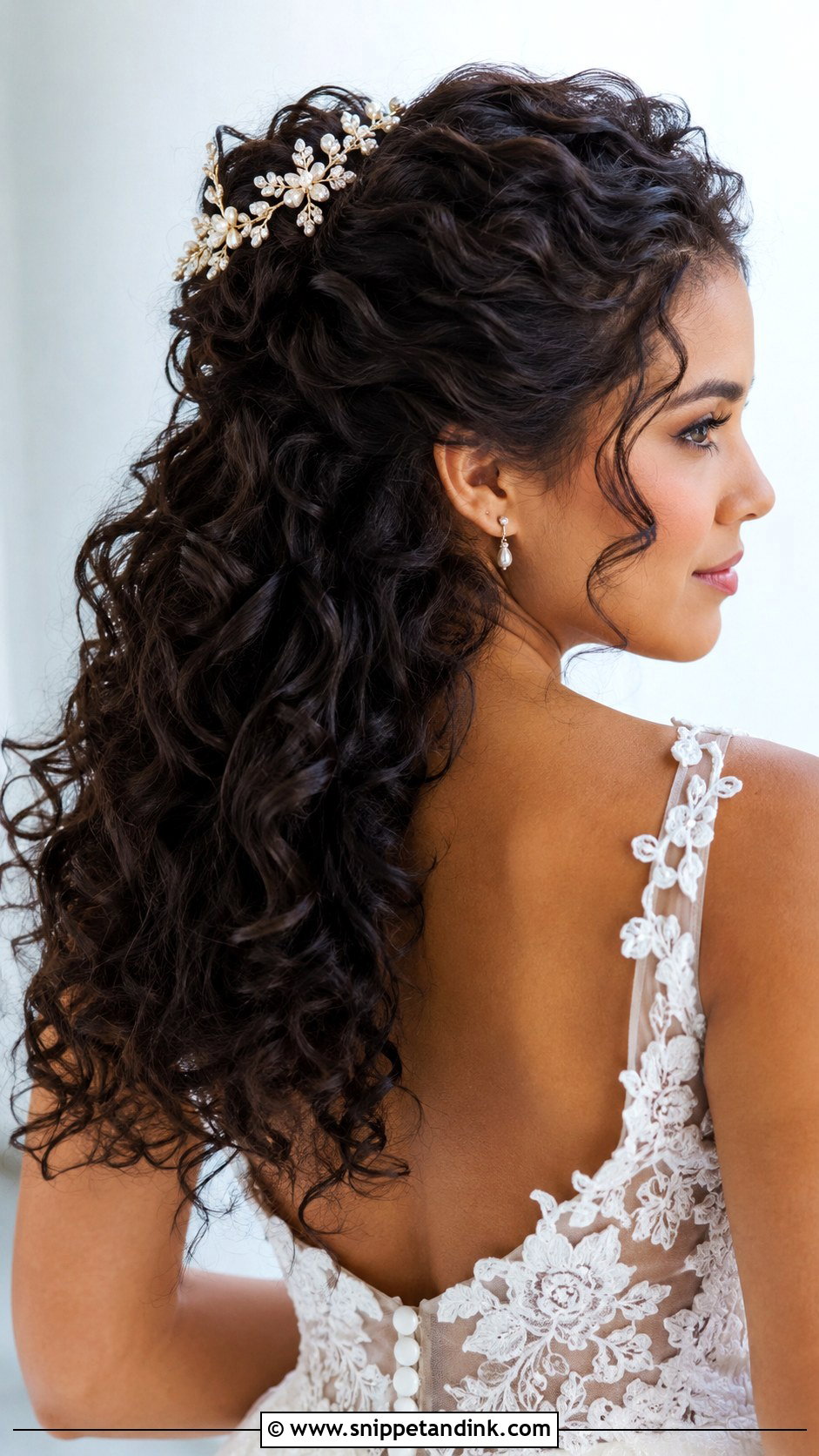 Curly Half Updo - Snippet and Ink - 20 Wedding Hair Ideas for Medium Length