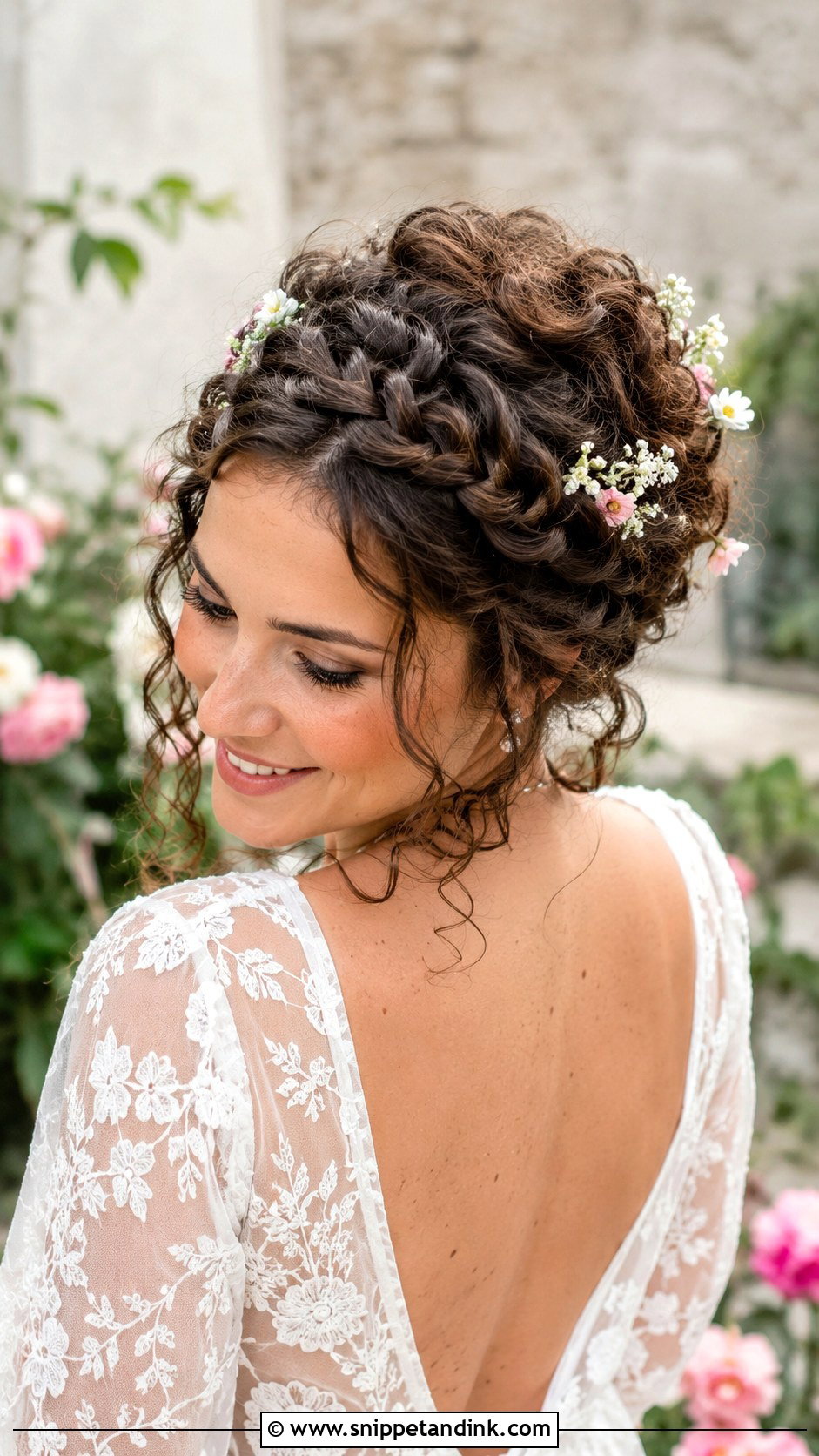 Curly Halo Braid Updo - Snippet and Ink - 30 Curly Hair Wedding Styles