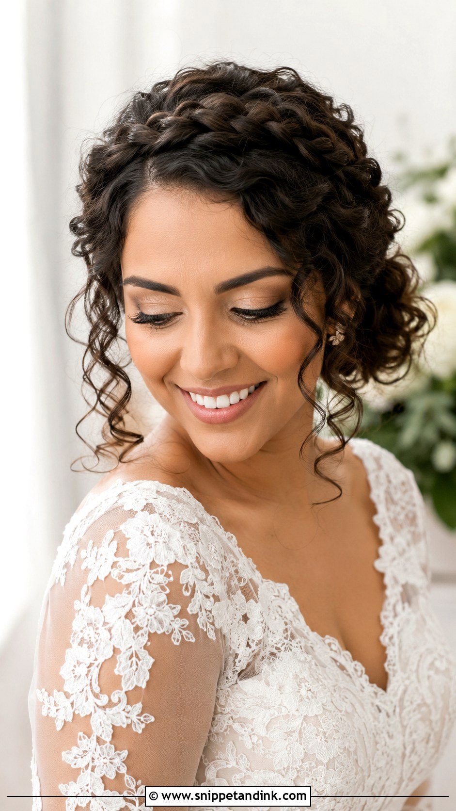 Curly Halo Braid Wedding Hair - Snippet and Ink - 30 Naturally Curly Bridal Hair Ideas