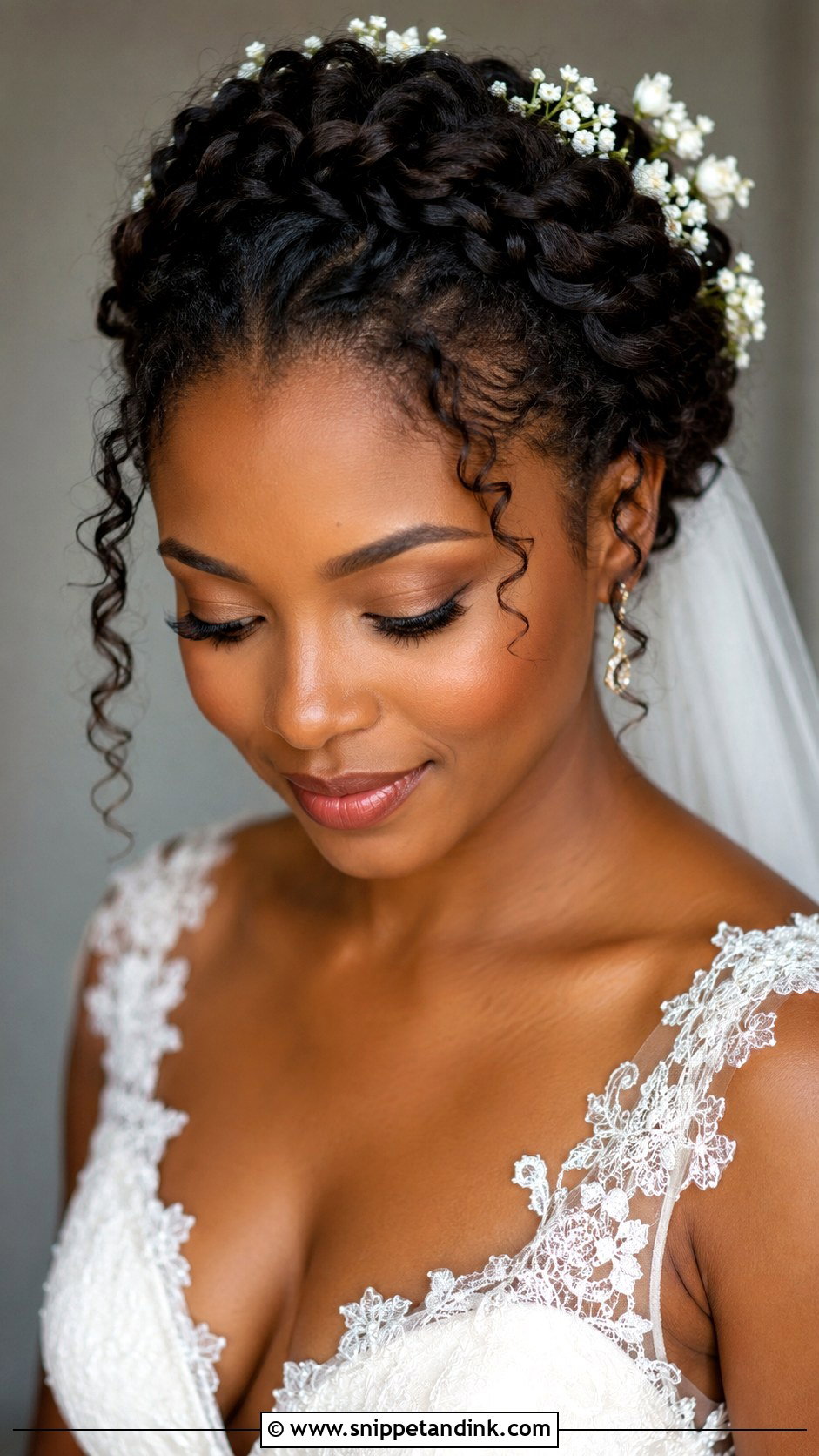 Curly Halo Braid for Black Brides - Snippet and Ink - 20 Black Brides Hairstyles Weddings