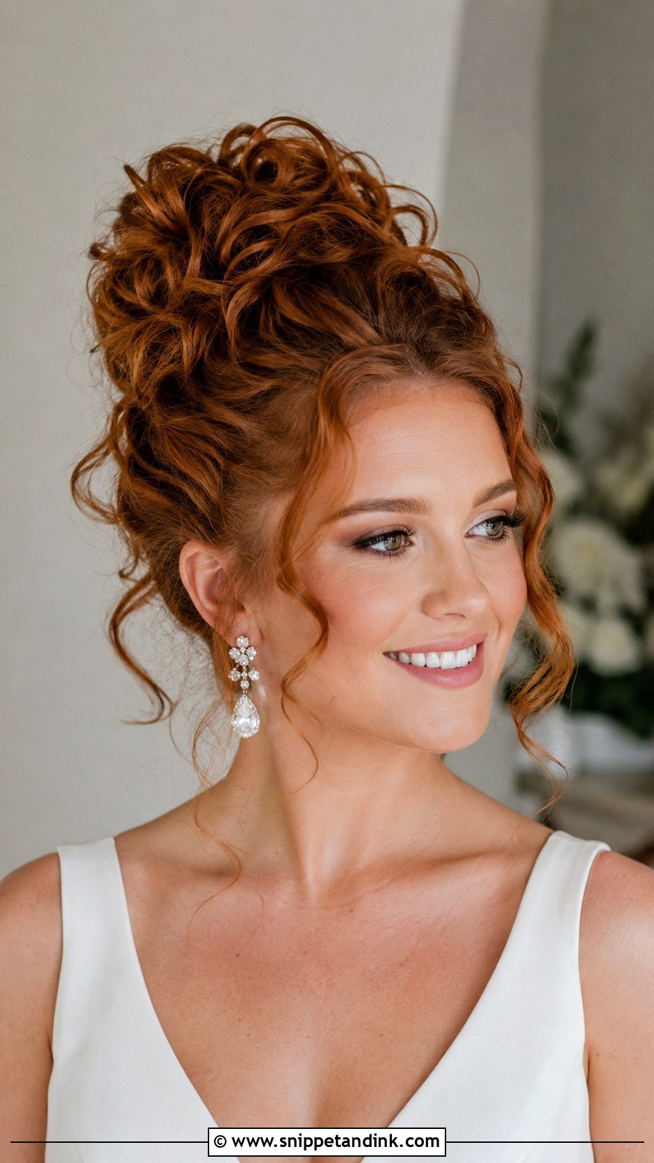 Curly High Bun Bridal Hairstyle - Snippet and Ink - 25 Long Curly Wedding Hair Ideas