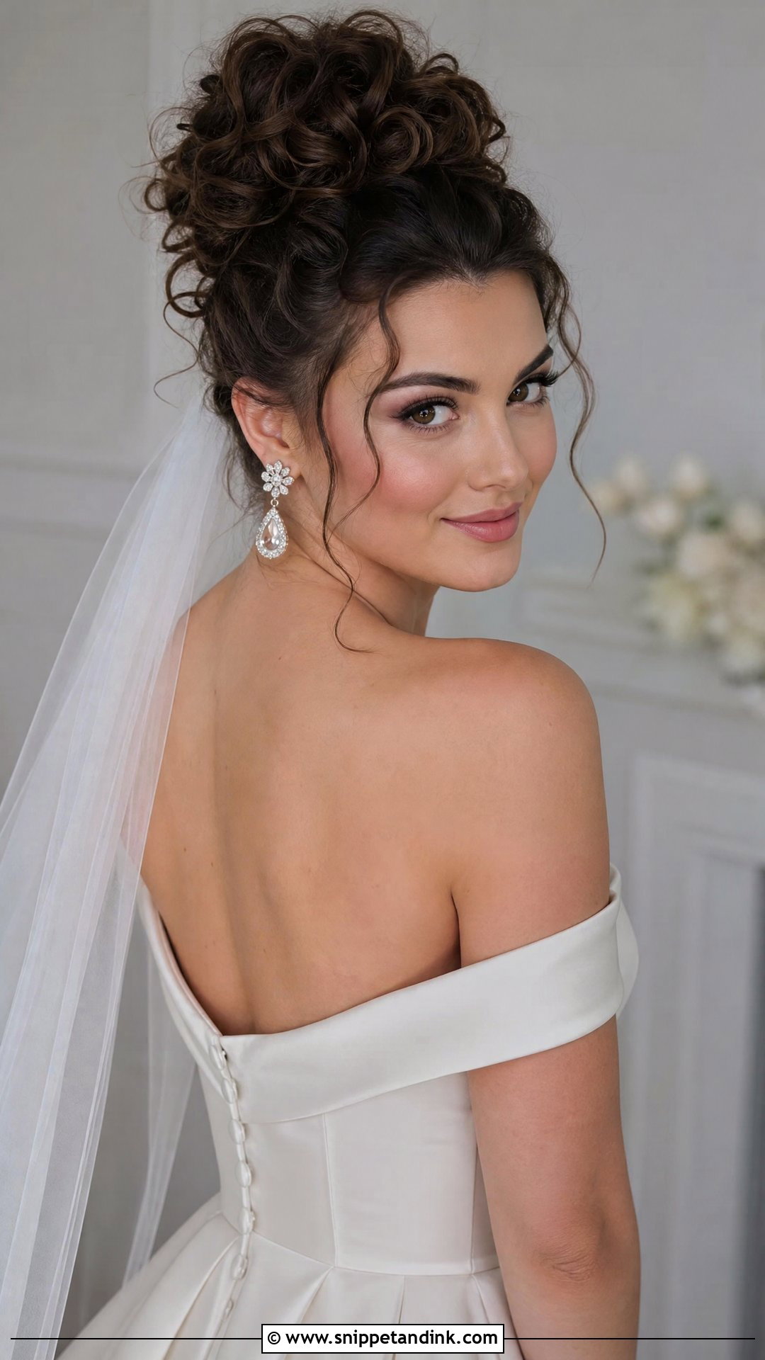 Curly High Bun Bridal Updo - Snippet and Ink - 20 Long Curly Hair Wedding Styles