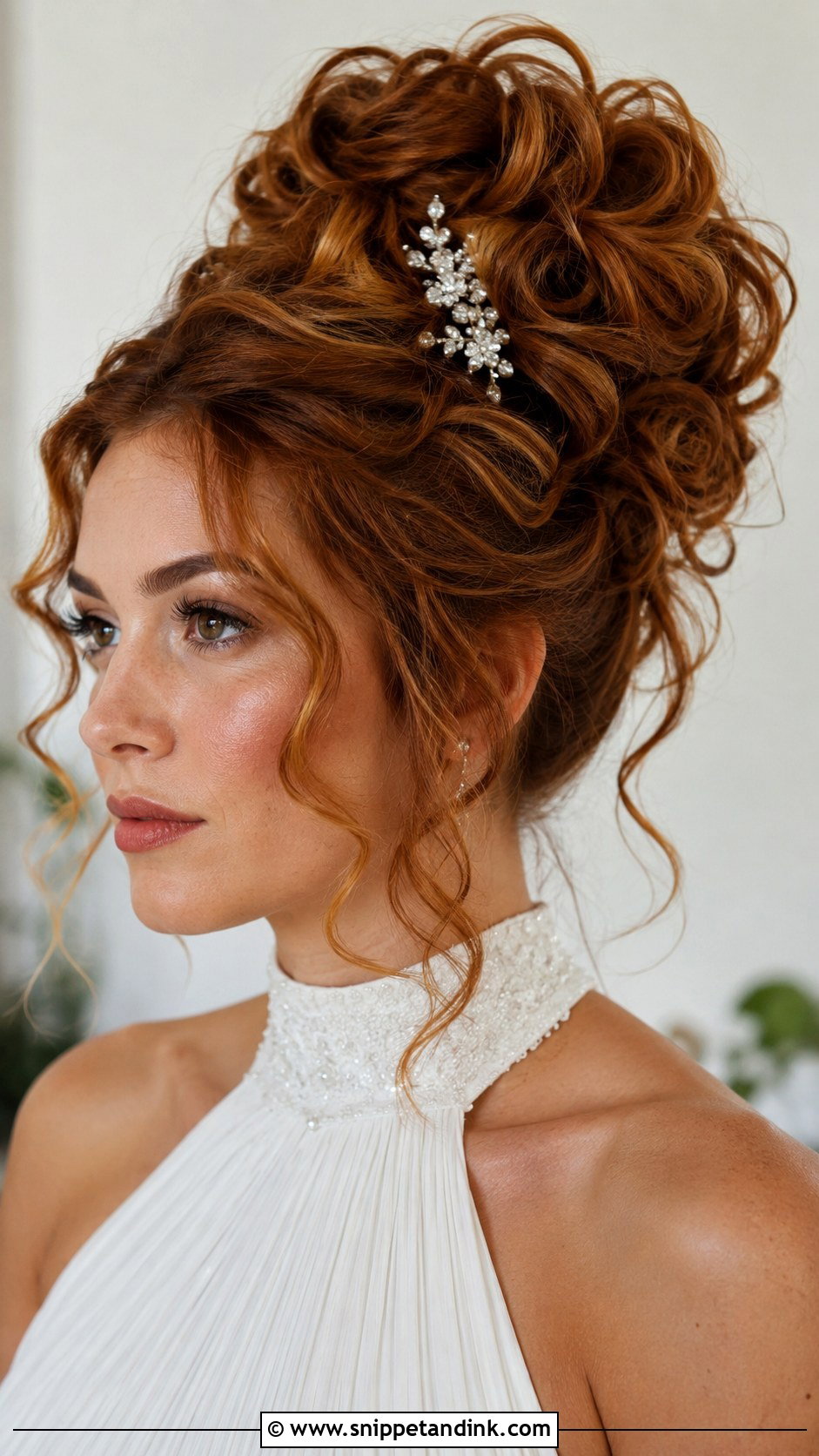 Curly High Bun Bridal Updo - Snippet and Ink - 25 Curly Hair Bridal Hairstyles