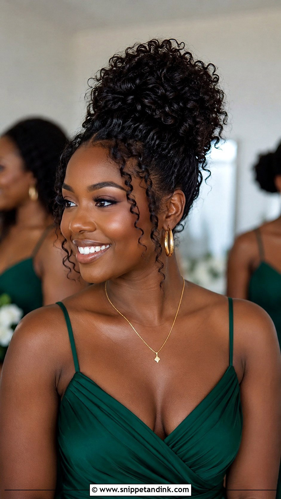 Curly High Bun Bridesmaid Hair - Snippet and Ink - 20 High Bun Bridesmaid Hair Ideas