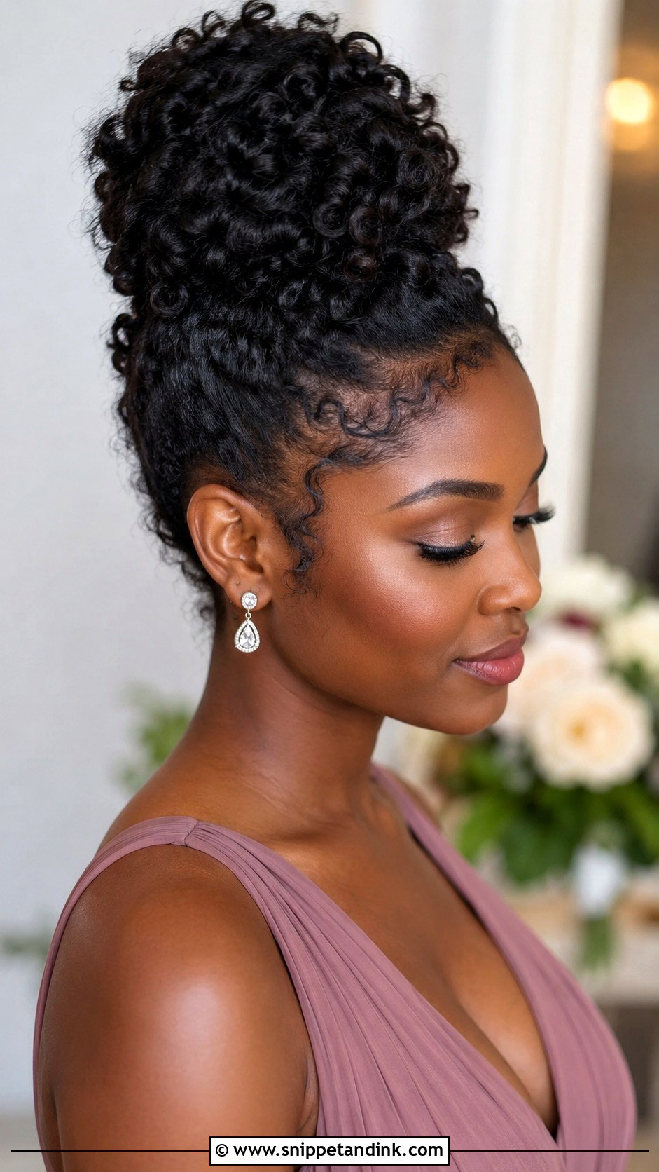 Curly High Bun Bridesmaid Hair - Snippet and Ink - 20 Naturally Curly Bridesmaid Hairstyles