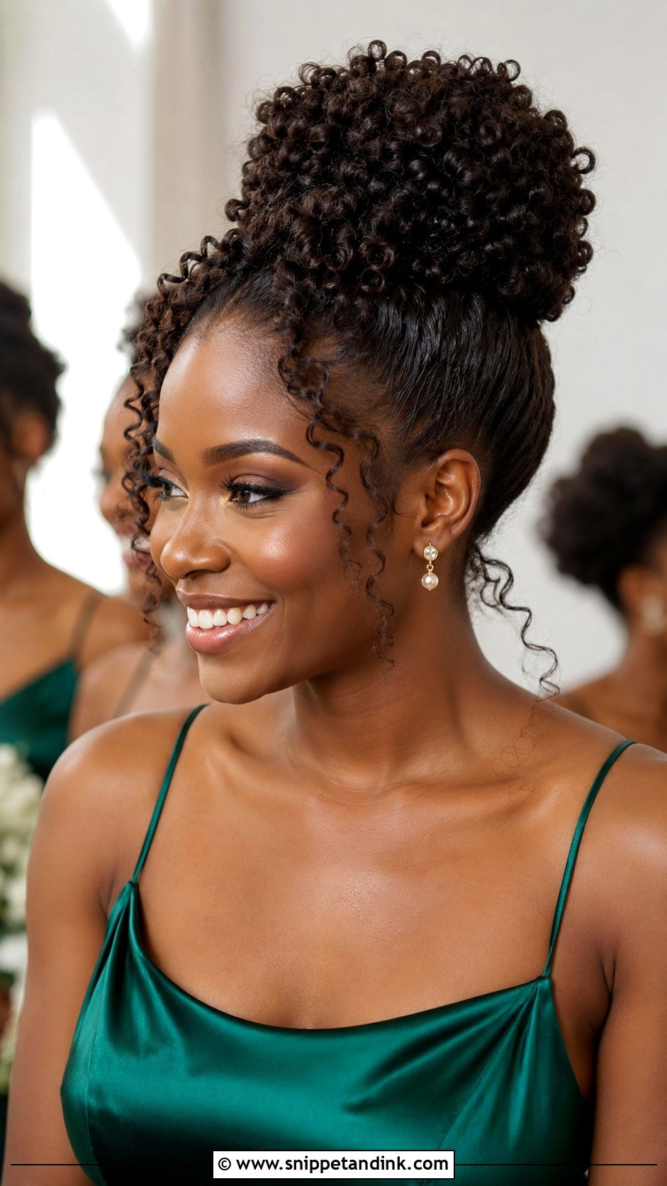 Curly High Bun Bridesmaid Hair - Snippet and Ink - 20 Bridesmaid Hairstyles for Curly Hair