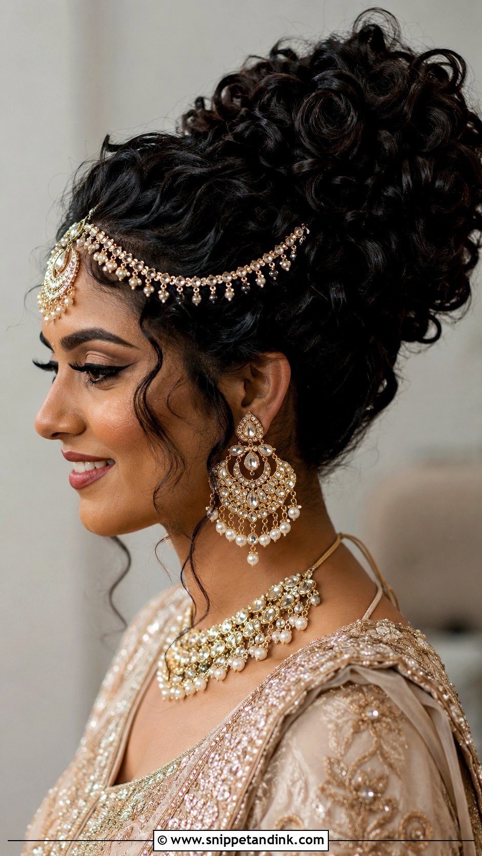 Curly High Bun For Indian Wedding - Snippet and Ink - 20 Curly Hairstyles for Indian Wedding