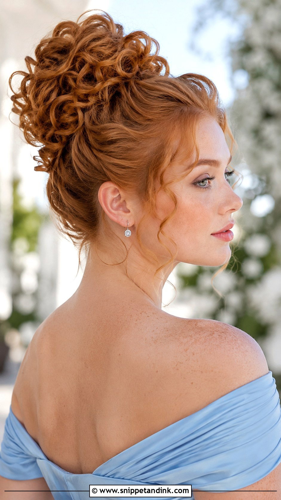 Curly High Bun For Wedding Guest - Snippet and Ink - 20 Curly Hairstyle for Wedding Guest Ideas