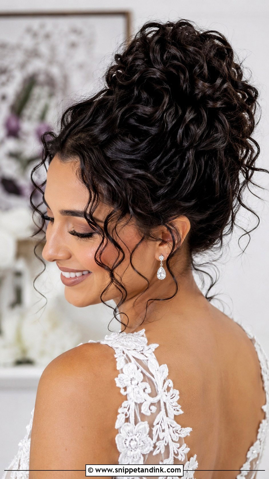 Curly High Bun For Wedding - Snippet and Ink - 20 High Bun Hairstyles for Wedding