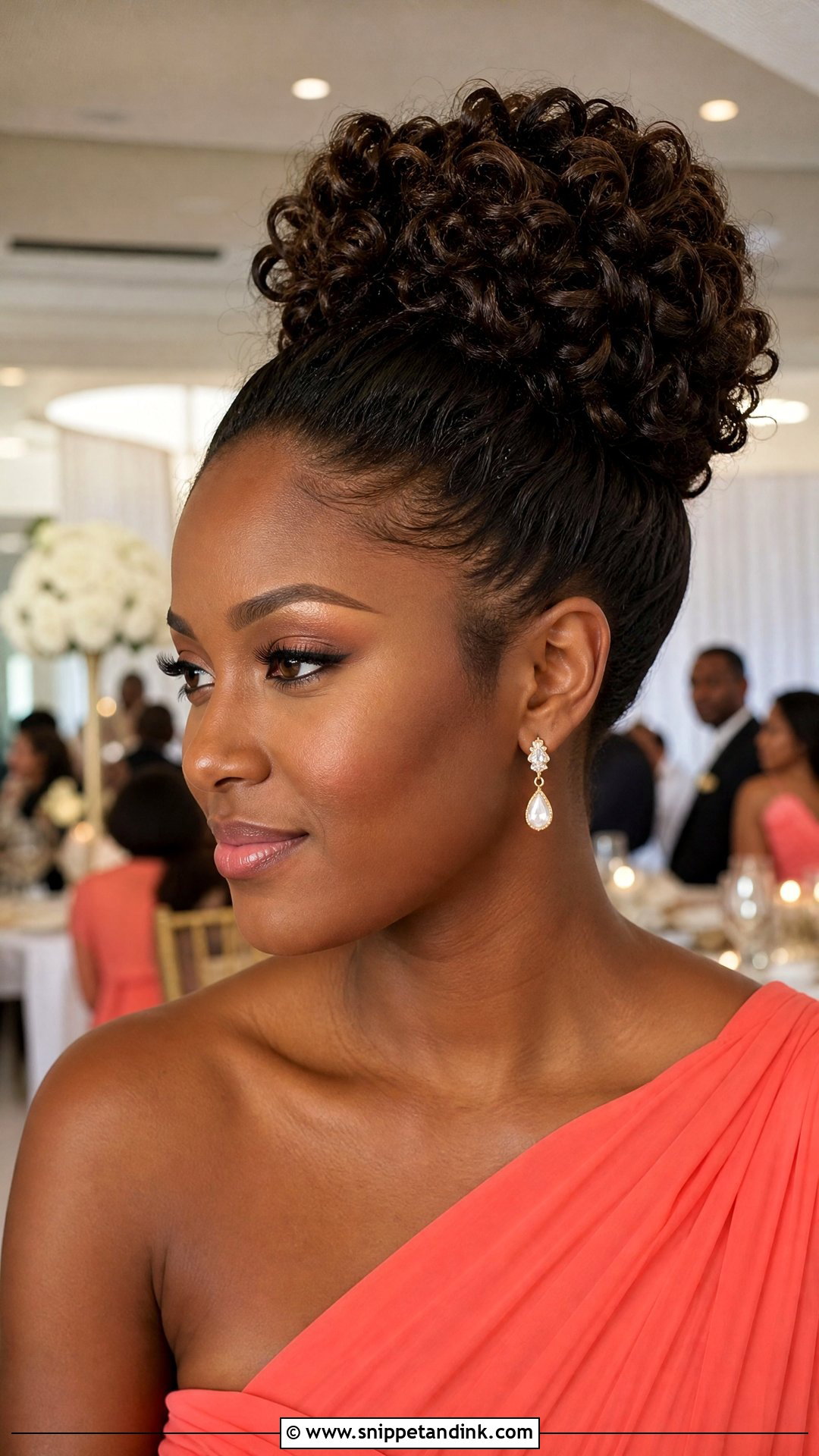 Curly High Bun Wedding Guest Hair - Snippet and Ink - 15 Curly Hairstyles for a Wedding Guest