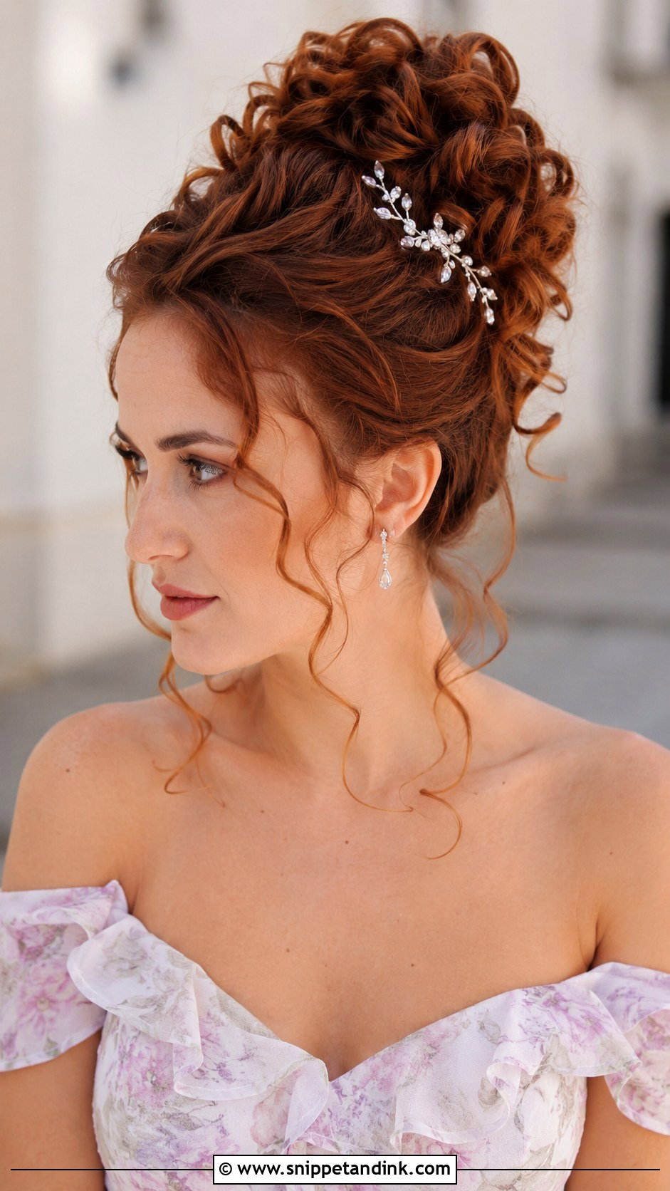 Curly High Bun Wedding Guest Hairstyle - Snippet and Ink - 25 Curly Hairstyles Wedding Guest