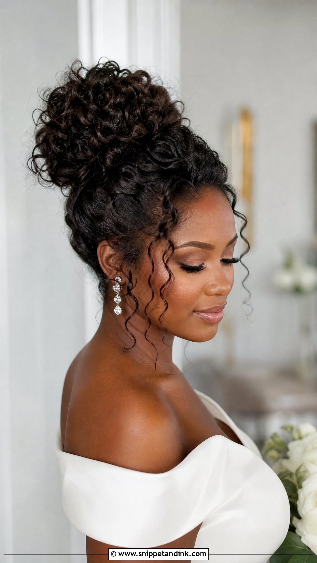 Curly High Bun Wedding Hair - Snippet and Ink - 15 Curls Hair Styles for Wedding