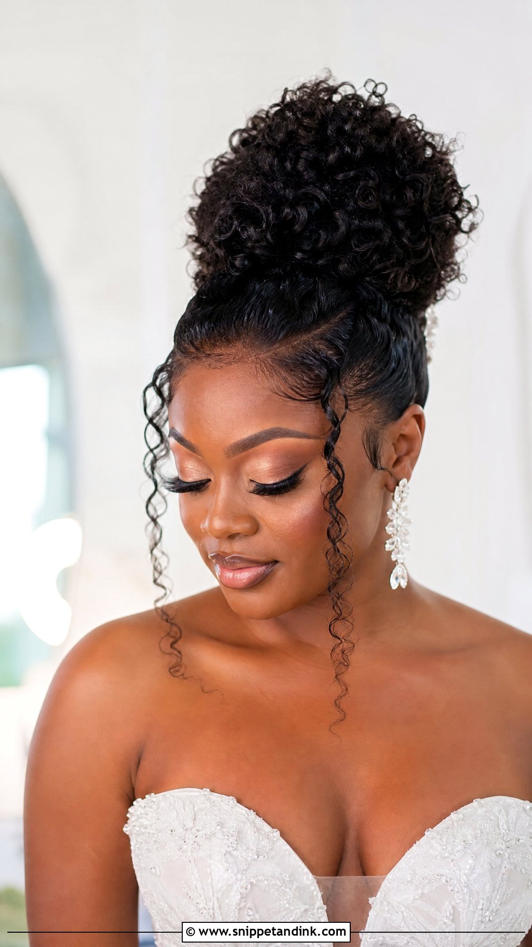 Curly High Bun Wedding Hairstyle - Snippet and Ink - 15 Wedding Hairstyles for Long Curly Hair