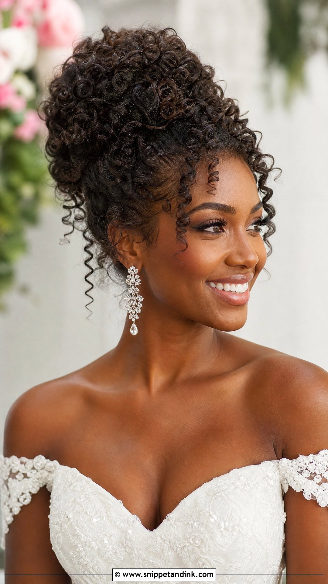 Curly High Bun Wedding Hairstyle - Snippet and Ink - 20 Natural Curls Wedding Curly Hairstyles