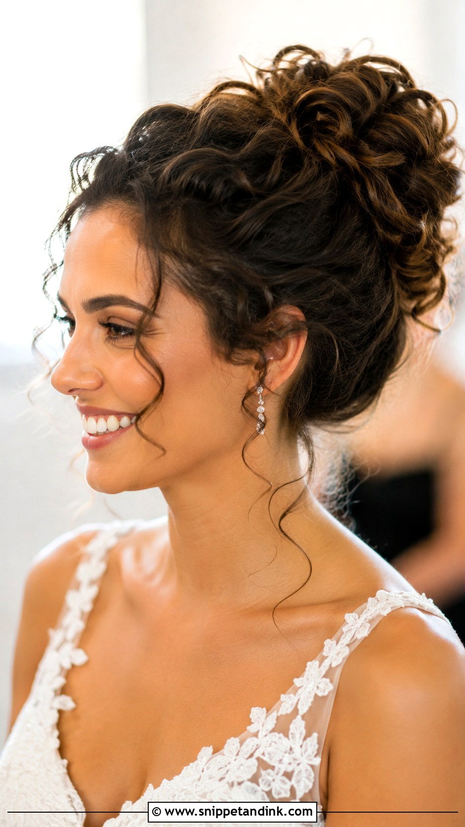 Curly High Bun Wedding Hairstyle - Snippet and Ink - 25 Curly Hairstyle for Wedding Ideas
