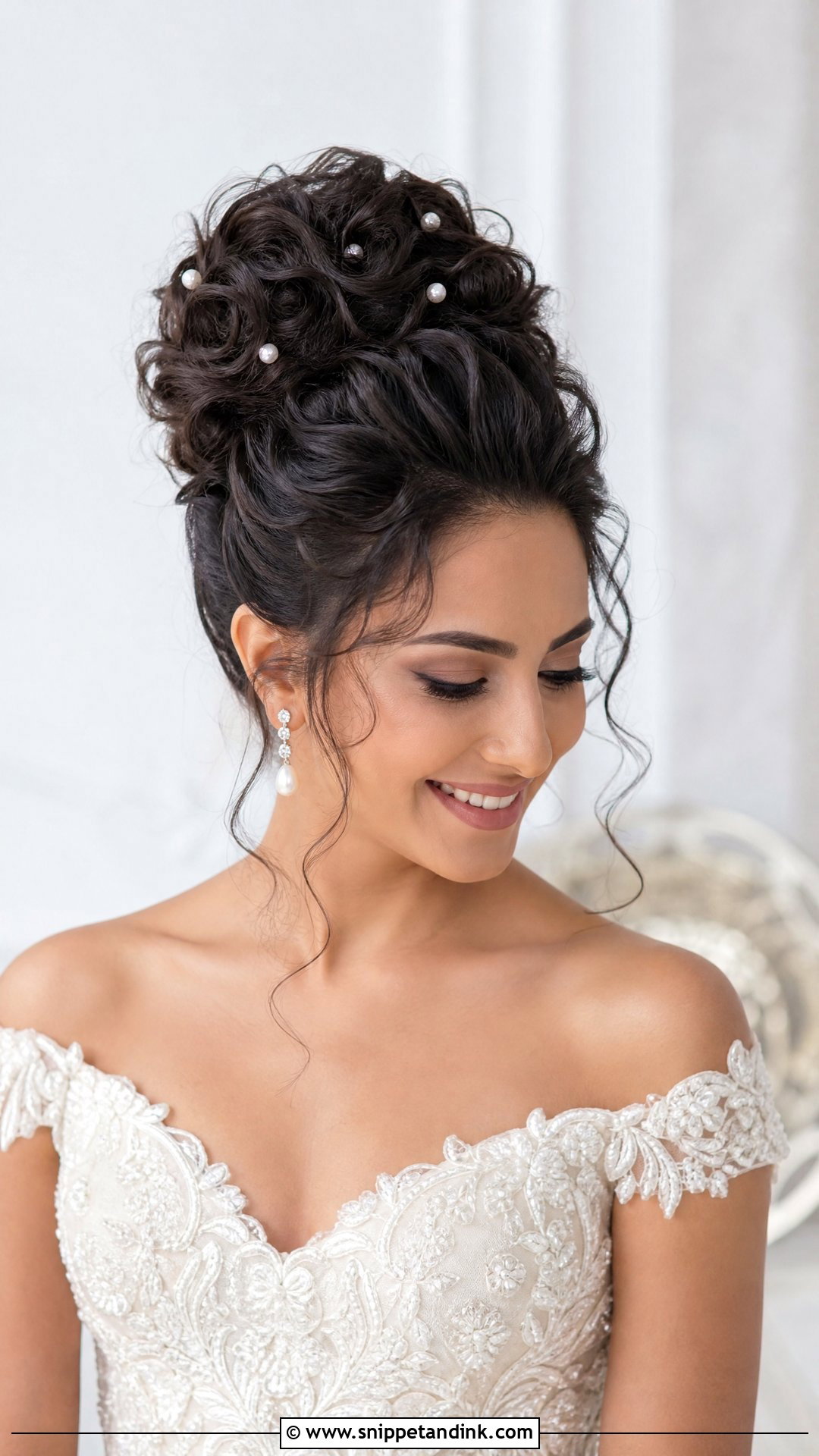 Curly High Bun Wedding Hairstyle - Snippet and Ink - 15 Curls Wedding Hairstyle