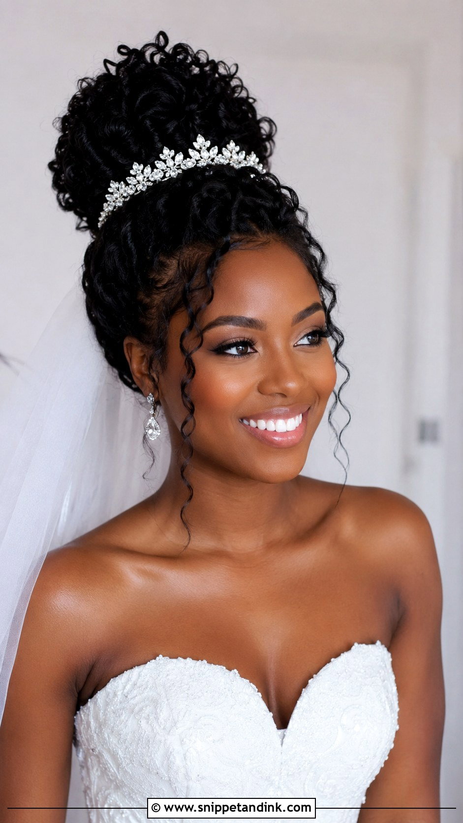 Curly High Bun Wedding Updo - Snippet and Ink - 20 Updo Wedding Hairstyles for Black Women