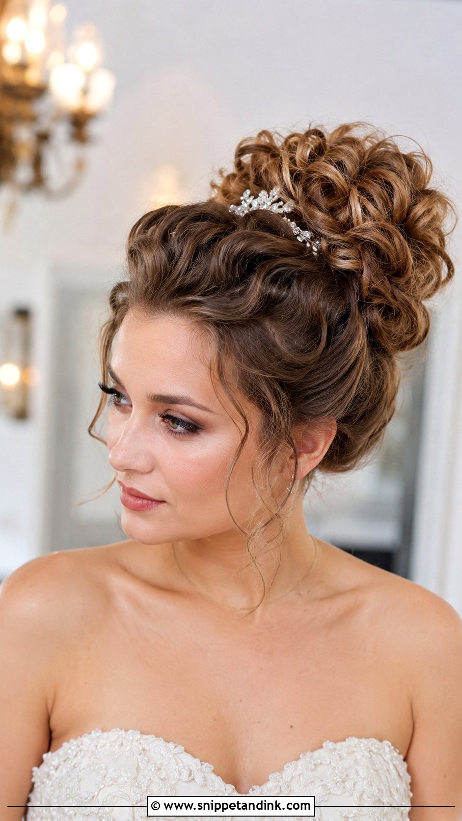 Curly High Bun Wedding Updo - Snippet and Ink - 30 Curly Wedding Hairstyles