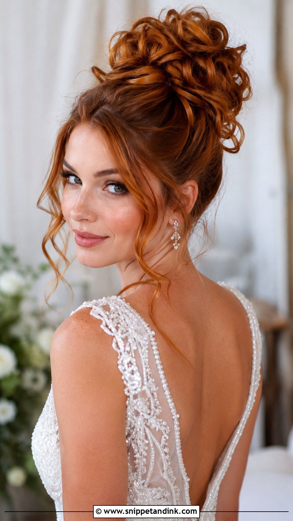 Curly High Bun With Tendrils - Snippet and Ink - 30 Curls Hairstyles for Wedding