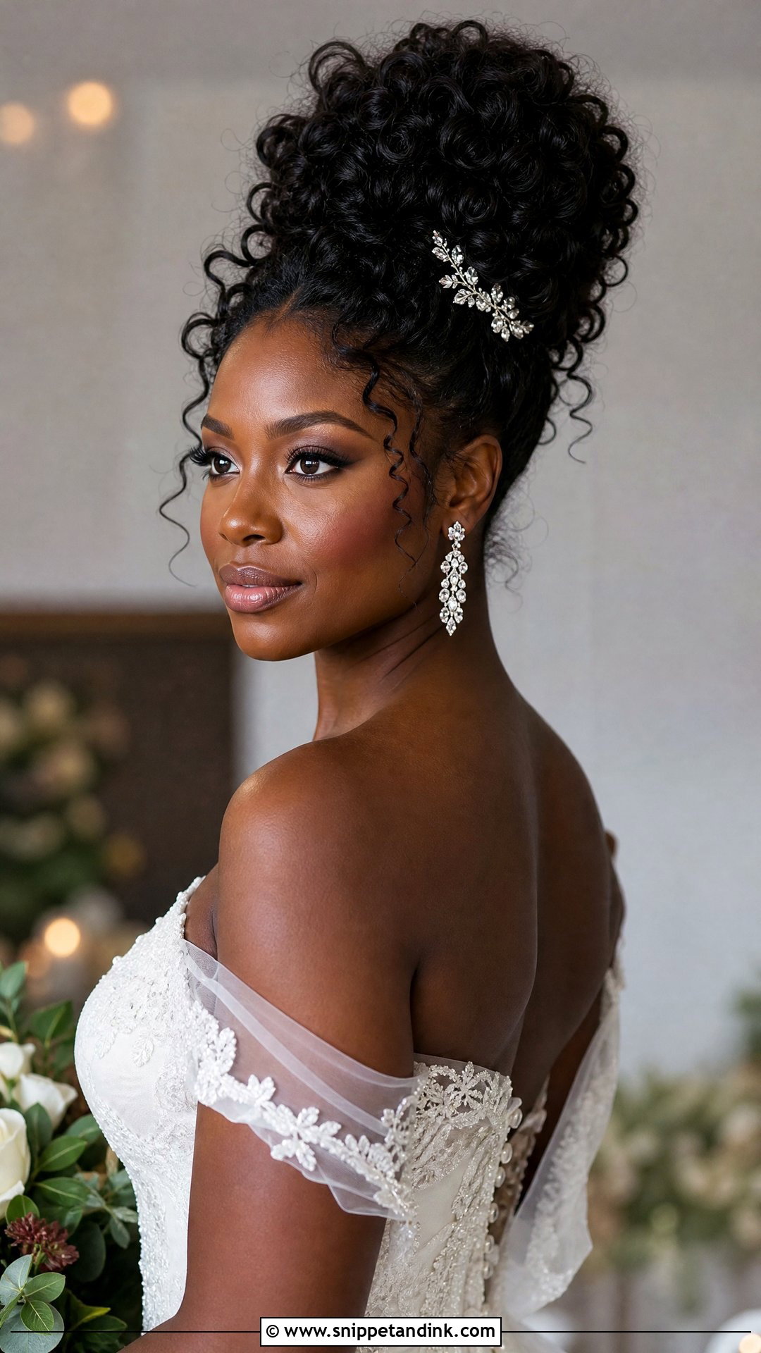 Curly High Bun With Volume - Snippet and Ink - 20 Curly Hairstyles for Weddings