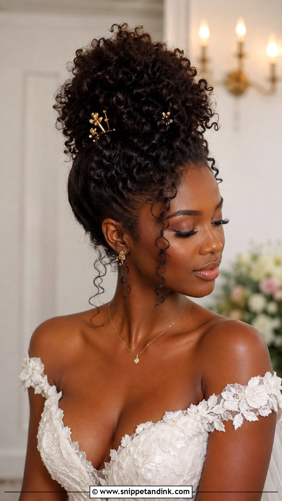 Curly High Bun for Natural Hair - Snippet and Ink - 25 High Bun Wedding Ideas