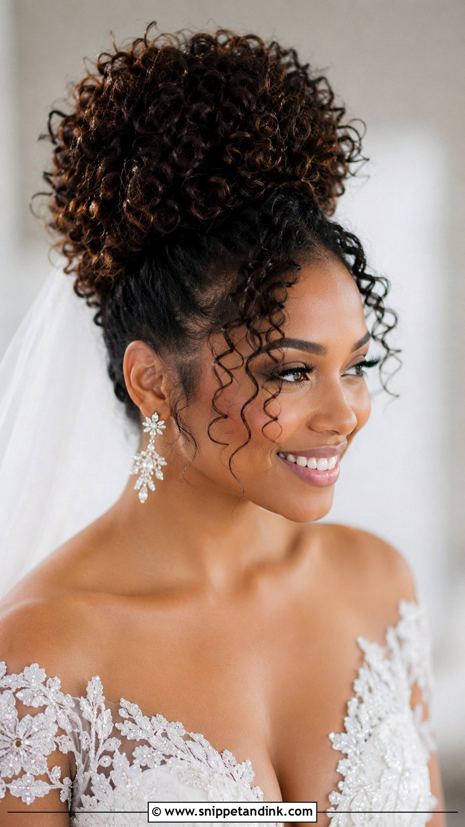 Curly High Bun for Natural Hair - Snippet and Ink - 25 Black Hair Bride Hairstyles