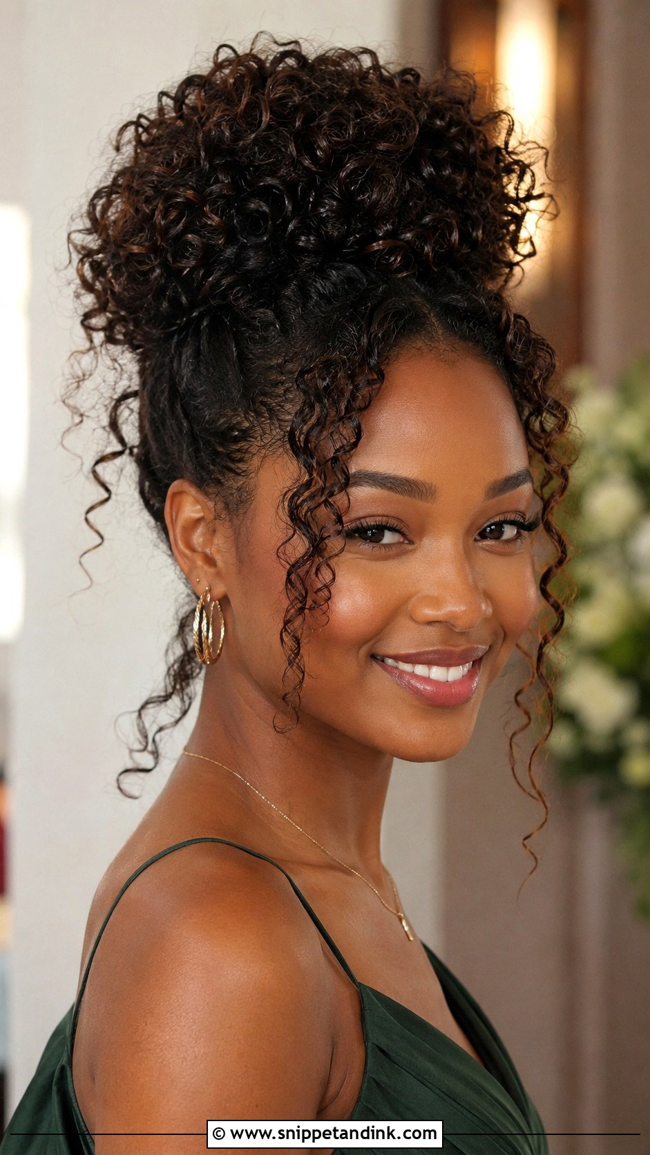 Curly High Bun for Wedding Guest - Snippet and Ink - 25 Wedding Guest Hairstyles Black Women