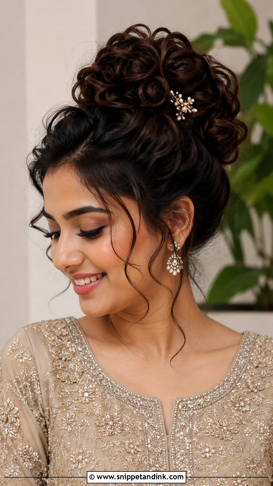 Curly High Bun with Tendrils - Snippet and Ink - 25 Dholki Hairstyles