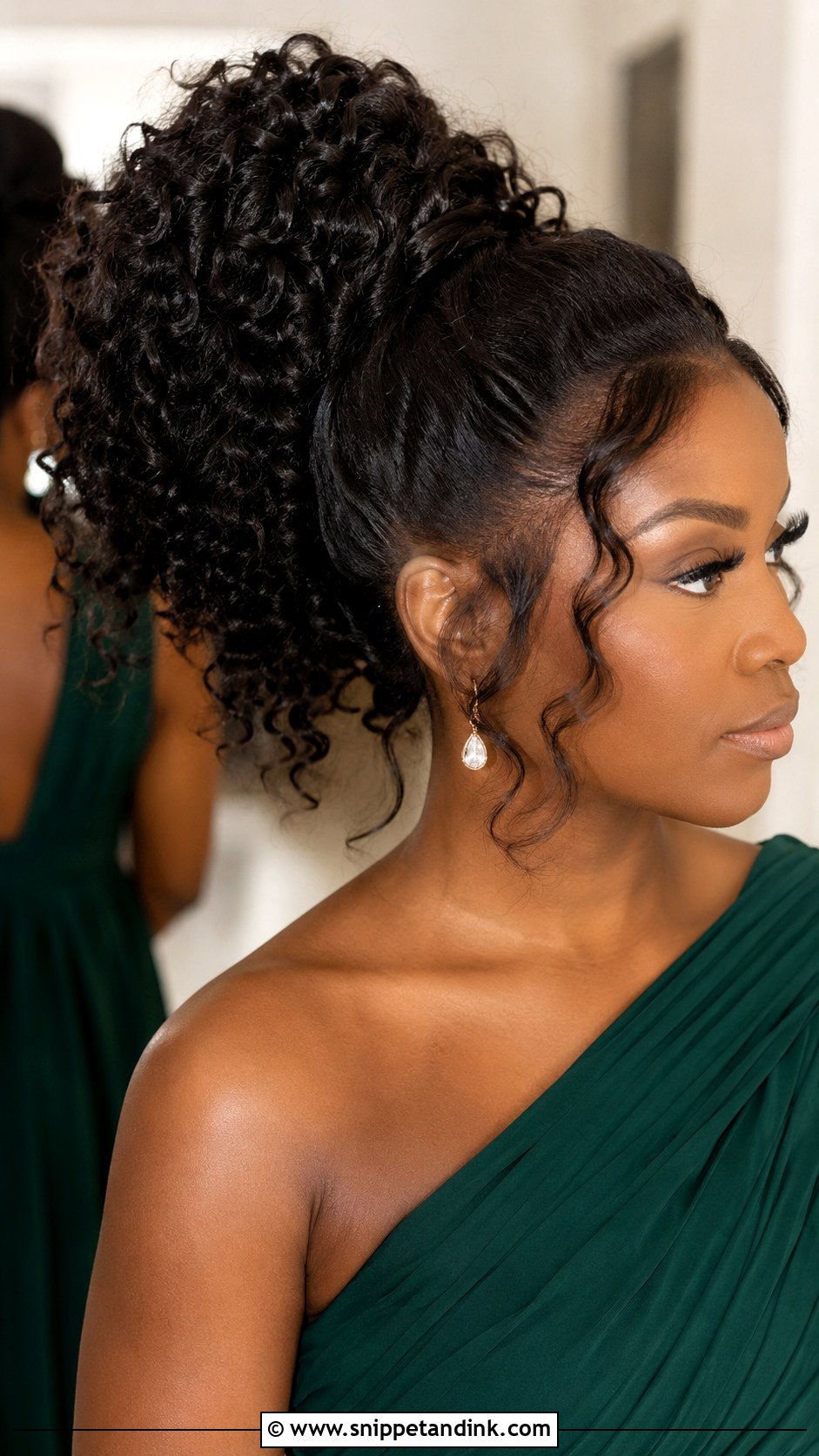 Curly High Ponytail Bridesmaid Hair - Snippet and Ink - 25 Curly Hair Bridesmaid Styles