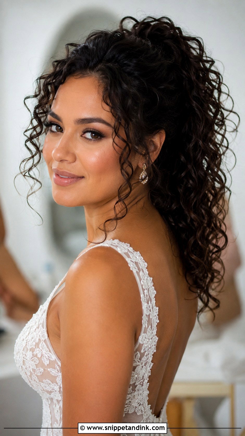 Curly High Ponytail Wedding Look - Snippet and Ink - 25 Bridal High Ponytail Ideas