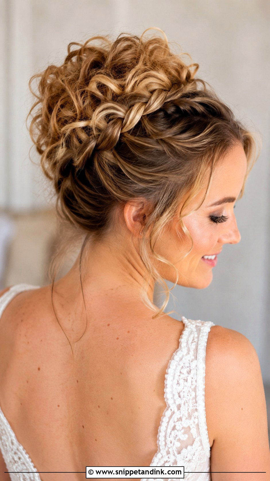 Curly Inverted French Braid Bun - Snippet and Ink - 30 Curly Hair Wedding Styles