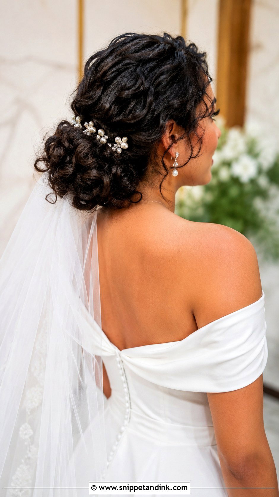 Curly Low Bun Bridal Hairstyle - Snippet and Ink - 30 Curly Bridal Hair Ideas