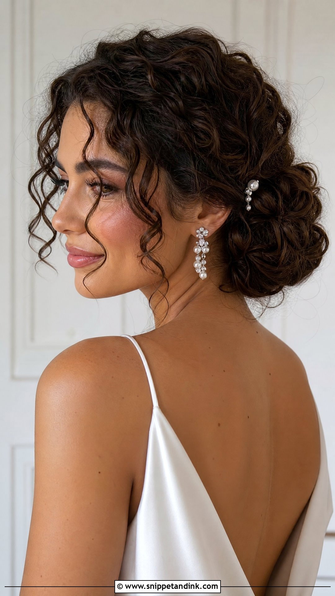 Curly Low Bun Bridal Updo - Snippet and Ink - 20 Naturally Curly Hair Wedding Styles