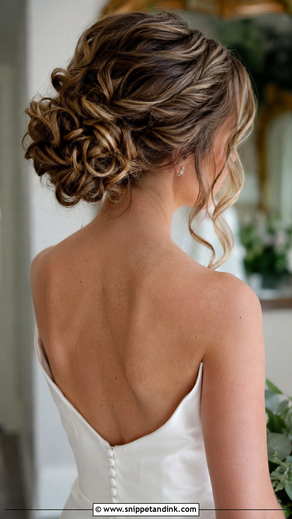 Curly Low Bun Bridal Updo - Snippet and Ink - 30 Curls Hairstyles for Wedding