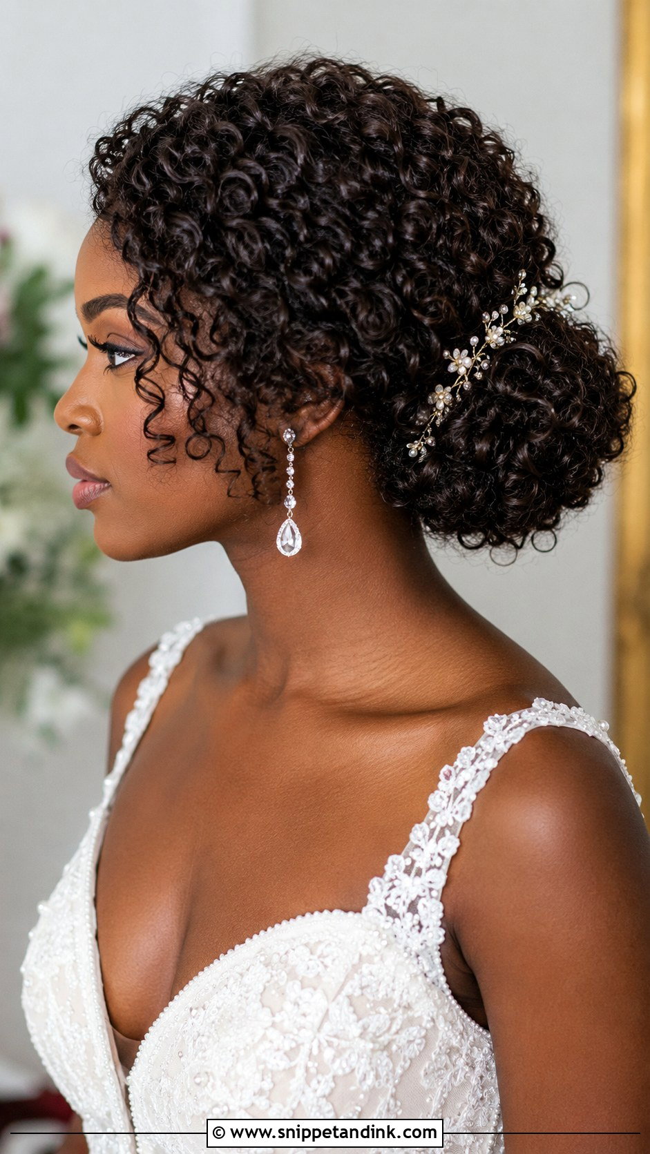 Curly Low Bun Bride Hair - Snippet and Ink - 20 Low Bun Bride Hair Ideas