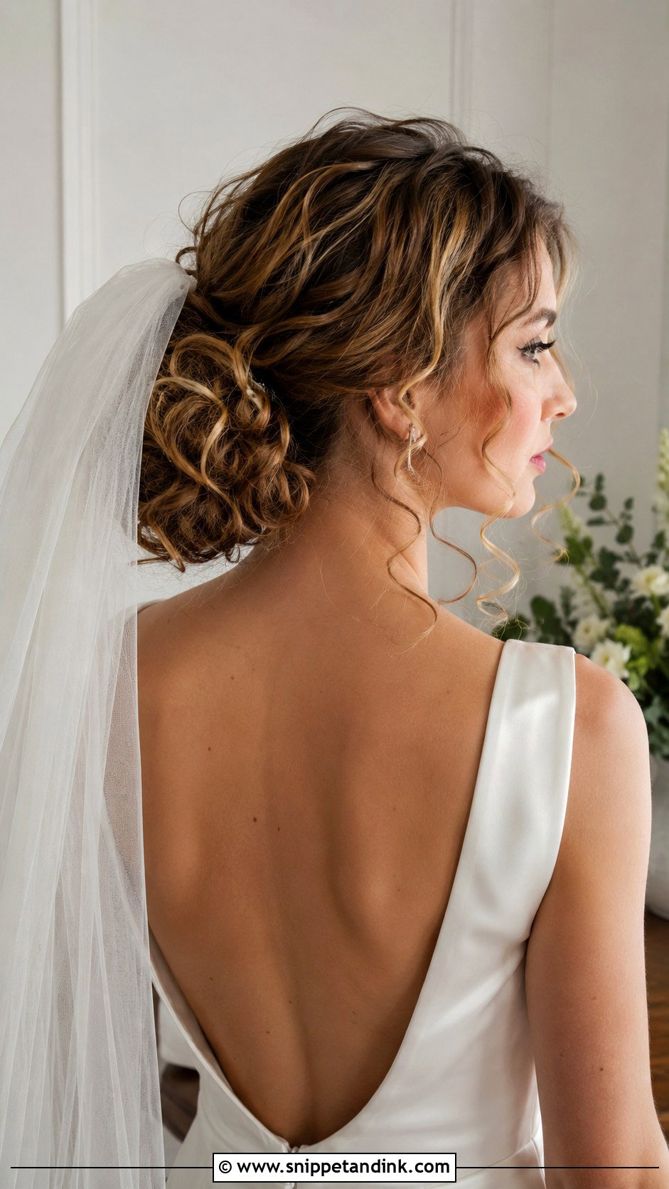 Curly Low Bun For Brides - Snippet and Ink - 20 Long Curly Bridal Hair Ideas