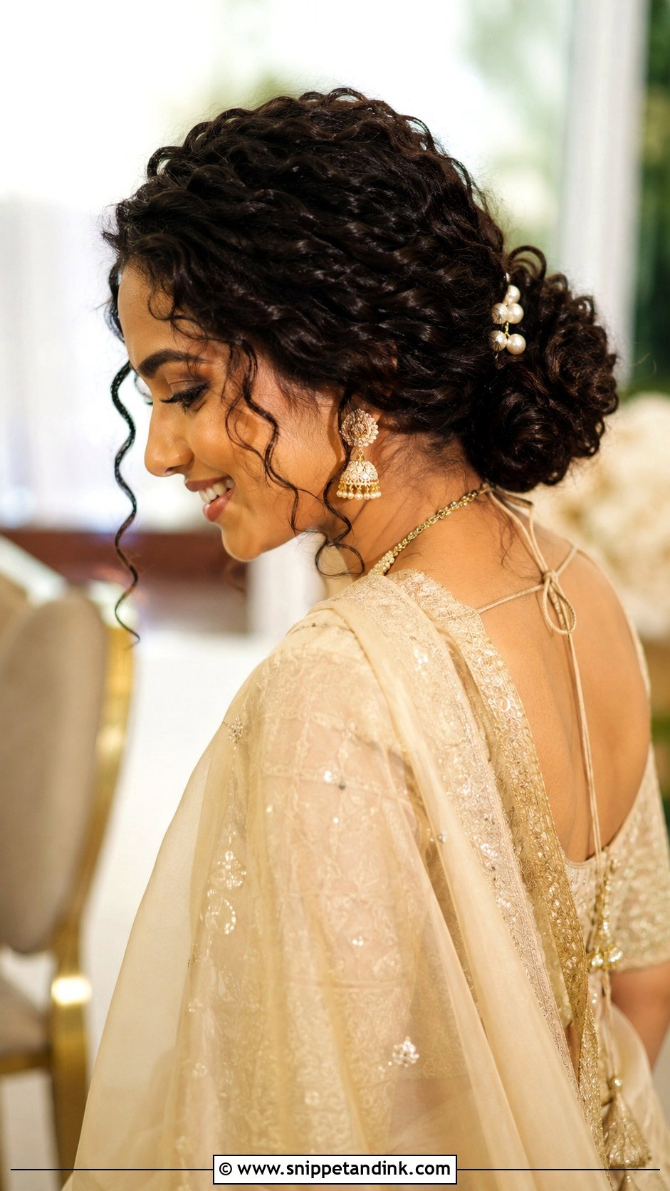 Curly Low Bun For Indian Wedding - Snippet and Ink - 20 Curly Hairstyles for Indian Wedding