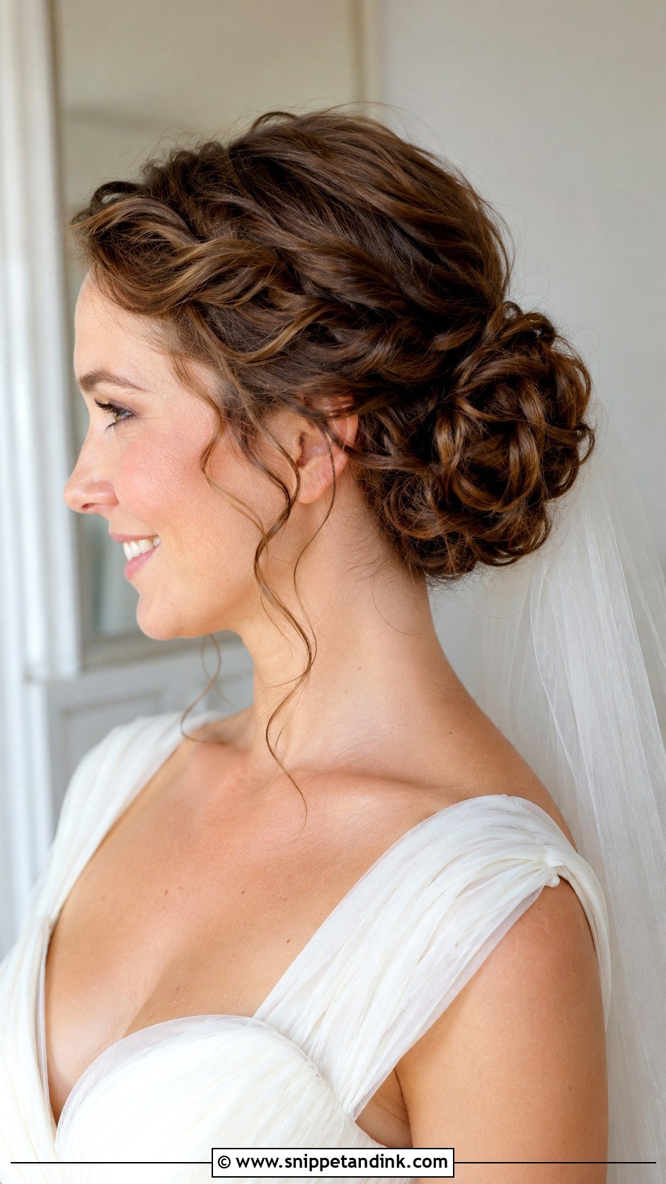 Curly Low Bun Wedding Hair - Snippet and Ink - 15 Low Bun Curly Hair Wedding Ideas