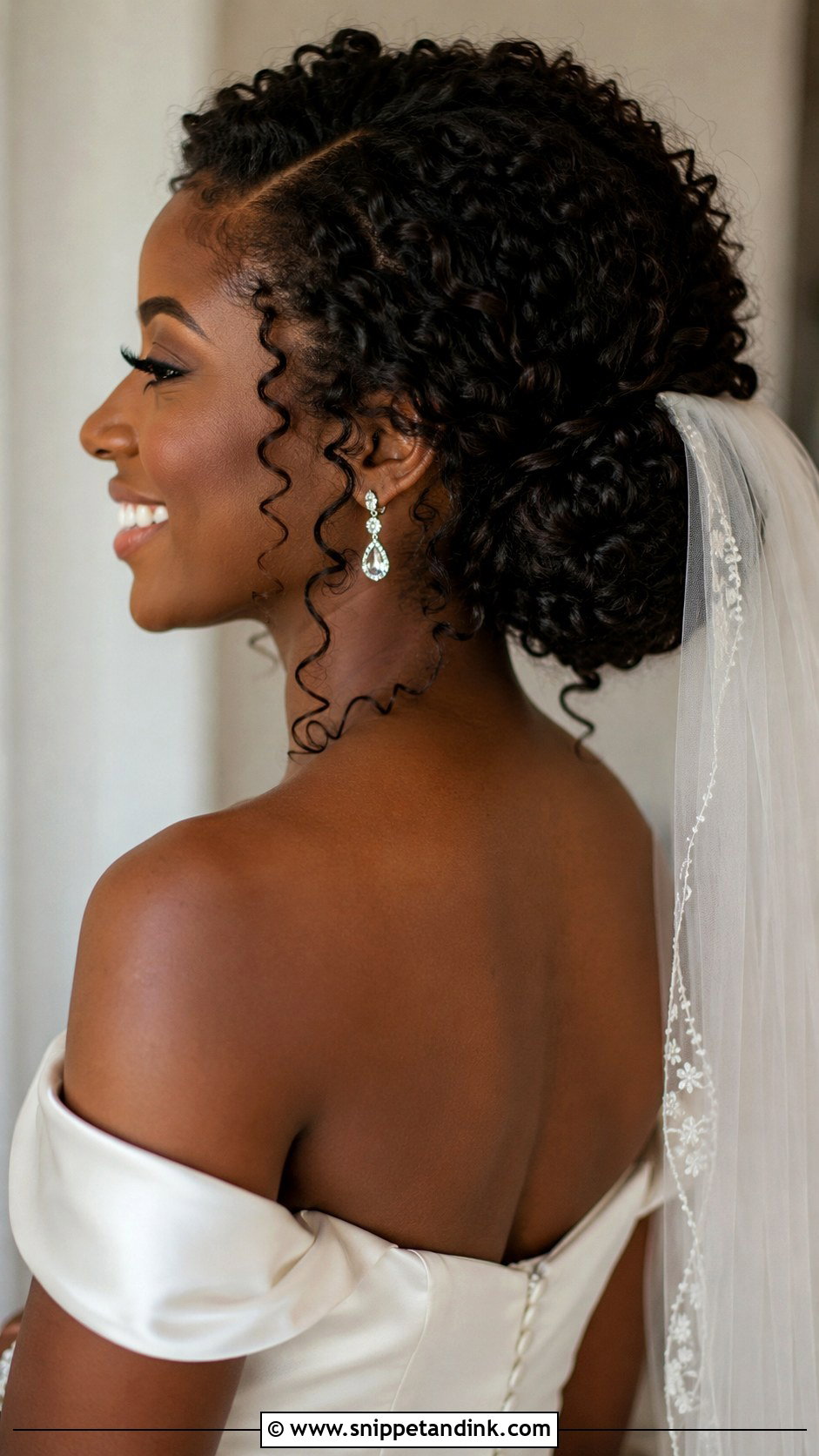 Curly Low Bun Wedding Hairstyle - Snippet and Ink - 15 Minimalist Wedding Hairstyles