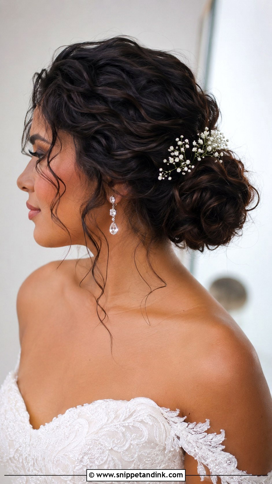 Curly Low Bun Wedding Hairstyle - Snippet and Ink - 20 Naturally Curly Hairstyles for Wedding