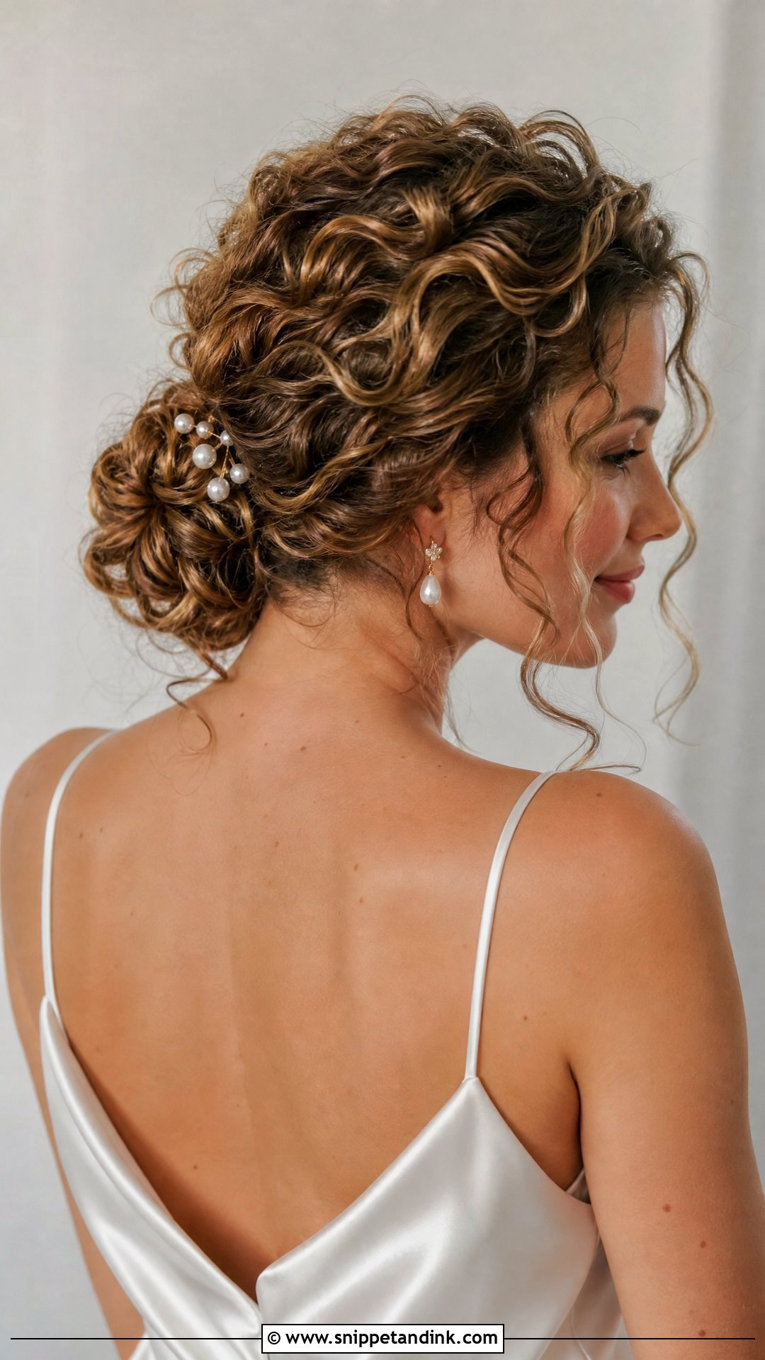 Curly Low Bun Wedding Hairstyle - Snippet and Ink - 15 Curls Wedding Hairstyle