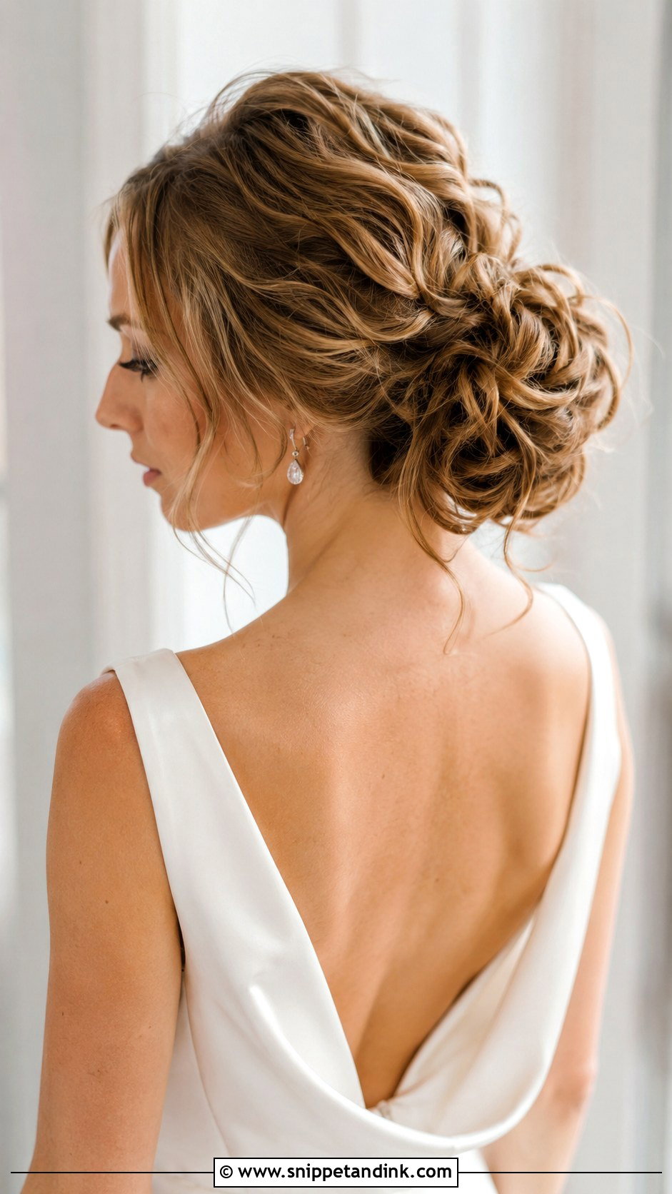 Curly Low Bun Wedding Updo - Snippet and Ink - 20 Long Curls Wedding Hair