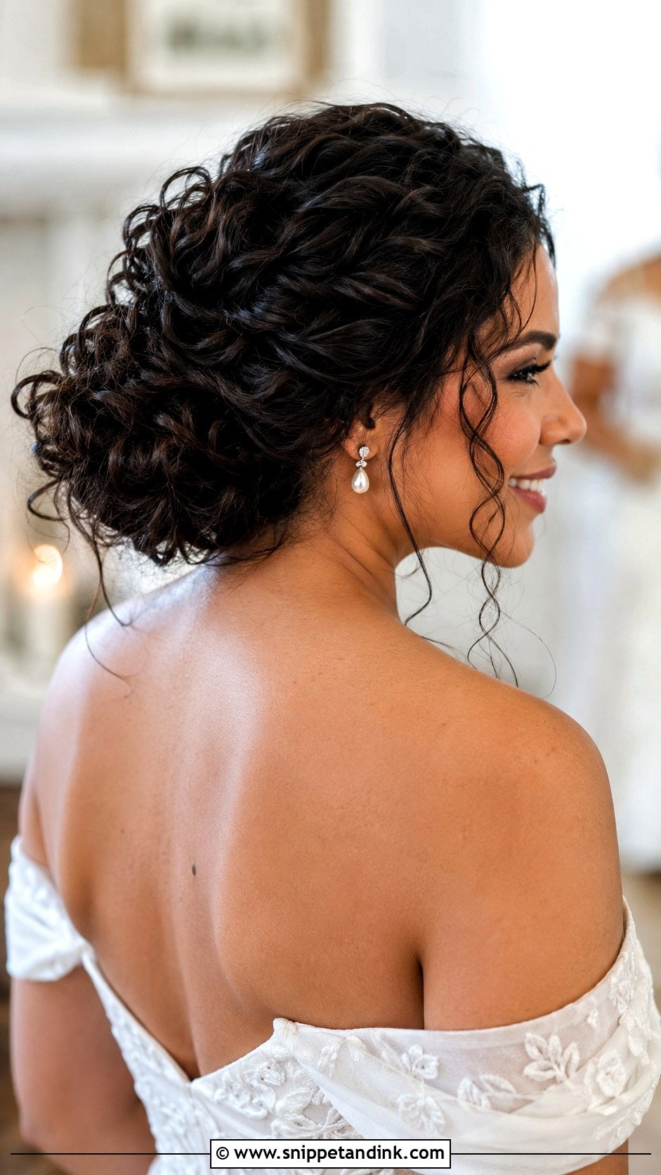 Curly Low Bun Wedding Updo - Snippet and Ink - 30 Curly Hair Wedding Ideas