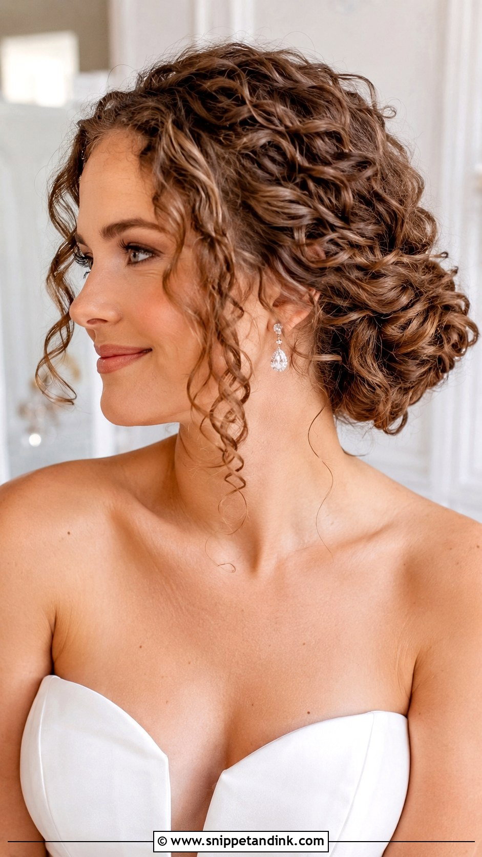 Curly Low Bun With Face Framing Tendrils - Snippet and Ink - 25 Curly Hair Bride Hairstyles