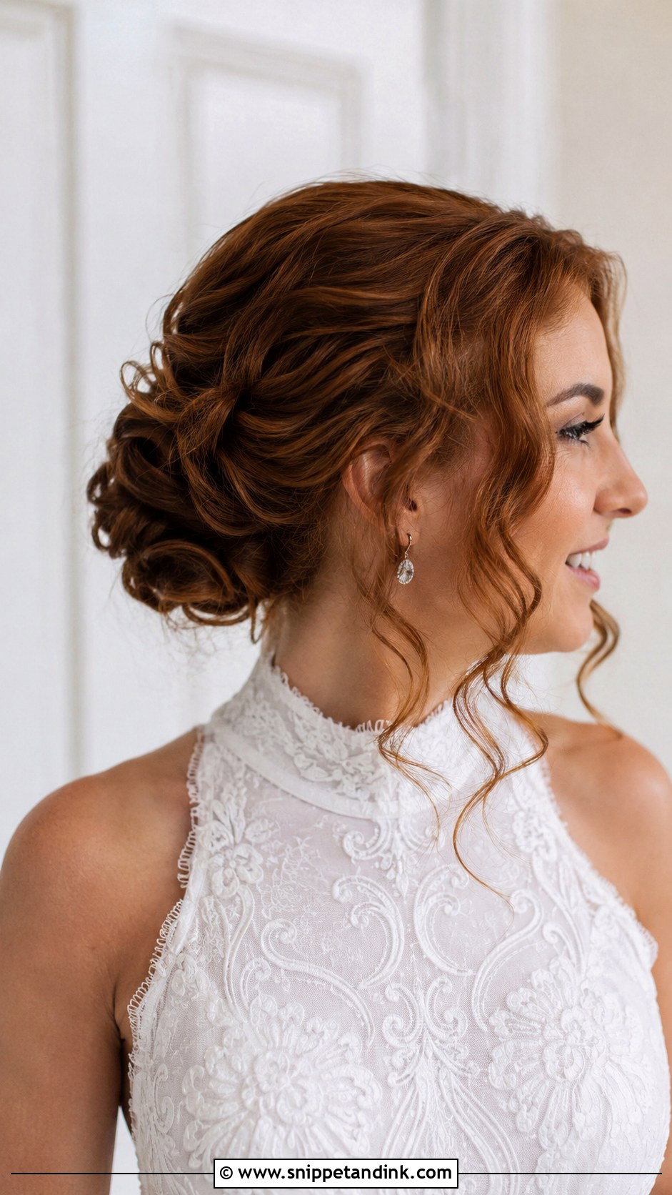 Curly Low Bun With Face Framing Tendrils - Snippet and Ink - 20 Long Curled Hairstyles for Wedding
